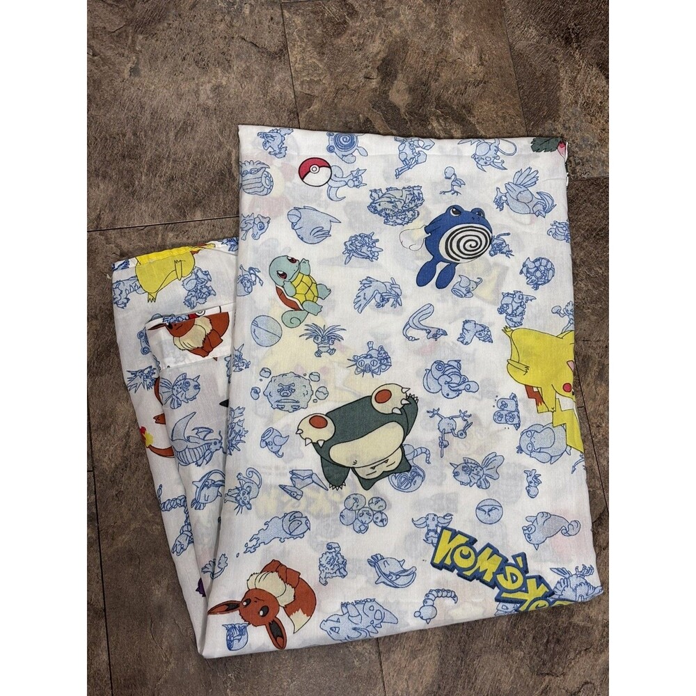 Vintage 1998 Pokemon Pikachu Twin Bed Sheet Flat Nintendo Fabric Good Condition